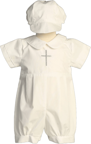 Samuel Cotton Christening Romper with Embroidered Cross and Hat