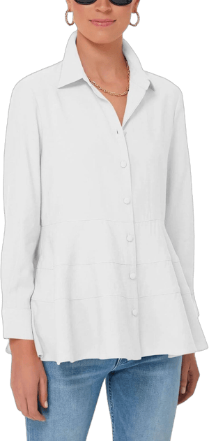 Women's Collared V Neck Long Sleeve Peplum Button Down Shirt