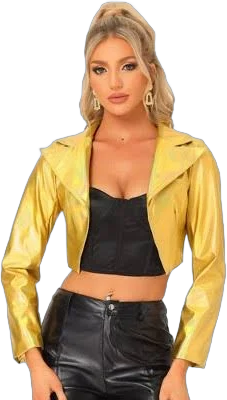 Allegra K Women's Holographic Long Sleeve Lapel Crop Shiny Party Metallic Jacket