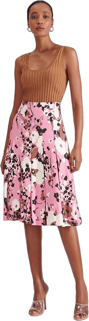 Veronica Beard Sania Floral Print Pleated Skirt