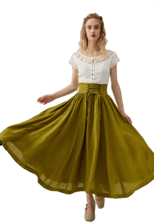 Tea Dance 5 Lace-up Maxi Linen Skirt