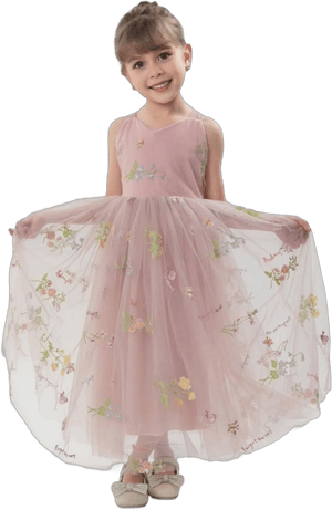 Floral Embroidered Tulle Girl Dress