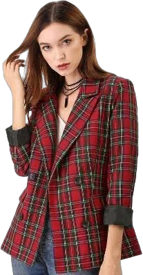 Inspire Chic Women's Casual Fit Double Breasted Plaid Blazer