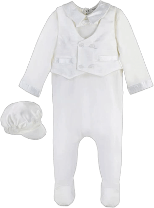 Carriage Boutique Elegant Christening Romper & Newsboy Cap Set