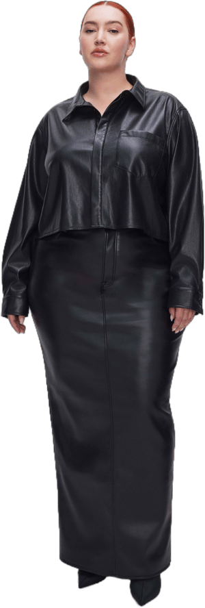 Good American Women's Faux Leather Cropped Shirt