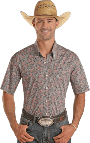 Rock and Roll Denim Men's Paisley Short Sleeve Button Shirt