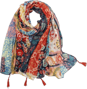 Women's Boho Floral Printed Fringed Scarf