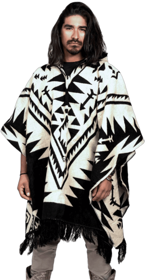 DAVLINA Alpaca Wool Poncho with Aztec Pattern