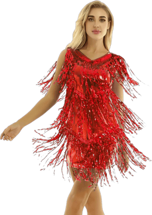 Chictry Women's Sleeveless Sequin Tassel Ballroom Latin Dance Dress