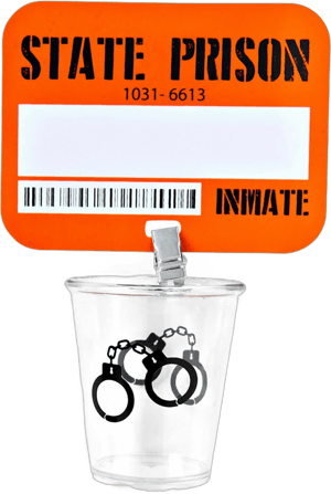 Spirit Halloween Prison Inmate Badge Shot Glass