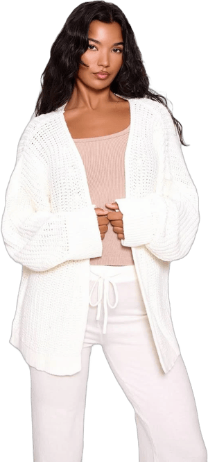 Women's Cream Chunky Knit Slouchy Cardigan