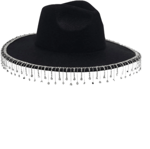 Rhinestone Fringe Wide-Brim Hat