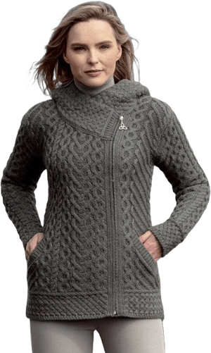 Women's Aran Crafts Side Zip Hooded Cardigan