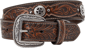 Ariat Men's Western Floral Embossed Star Conchos Belt