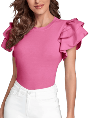 Verdusa Women's Layered Ruffle Butterfly Sleeve Tee Top