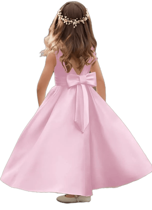 Missacc A-Line Scoop Neck Sleeveless Floor-Length Satin Flower Girl Dress with Bow