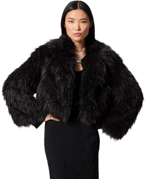 Adrienne Landau Shaggy Cropped Mongolian Faux Fur Jacket