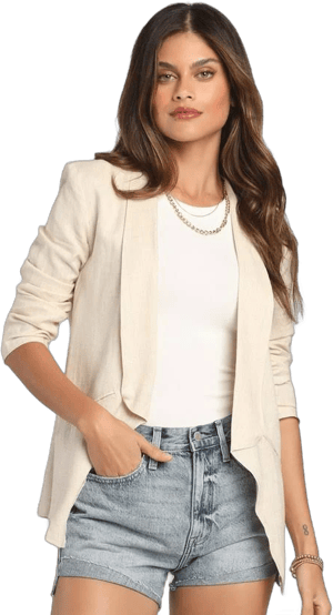 Lulus Beige Lightweight Linen Blazer Womens