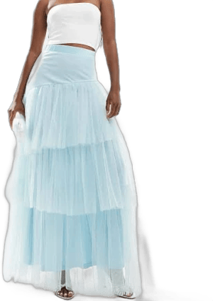 Lace & Beads asymmetric tulle maxi skirt in sky blue