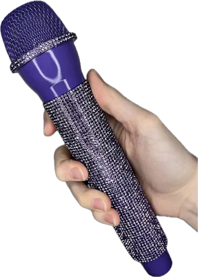 Rhinestone Fake Microphone Sparkly Prop Toy for Lipsyncing, Costumes, Photos, Concerts, Festivals, Pretend Play and more!... (Deep Purple)