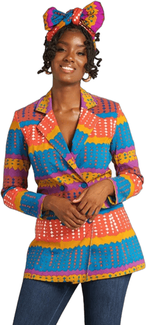 Uyai Women's African Print Stretch Blazer (Orange Teal Adire) Multicolor / 1x