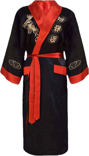 Men's Reversible Silk Chinese Dragon Kimono Robe with Belt