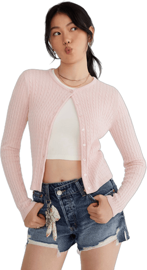 Aeropostale Women's Cable Knit Buttoned Crew Cardigan