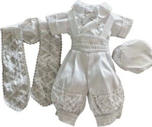 Hand Embroidered Baptism Romper with Removable Stole and Bow Tie