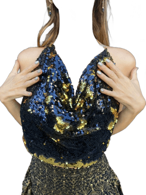 Two Tone Sequin Halter Top