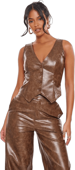 Women's Tall Chocolate Faux Leather Vest