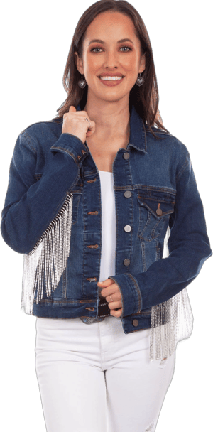 Scully Womens Denim Jacket Rhinestone Fringe