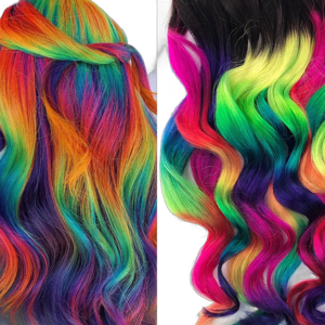 Neon rainbow Clip In Hair Extensions Ombre Hair