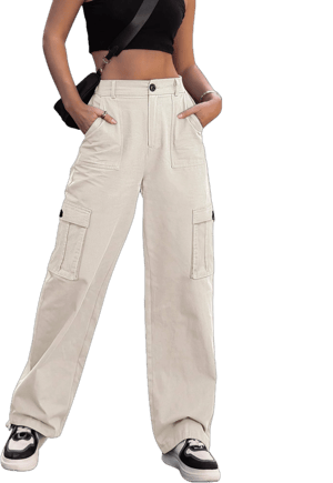 Women's High-Waisted Wide-Leg Cargo Pants with 6 Pockets