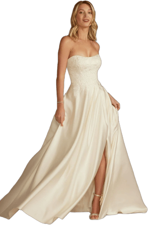 DB Studio Embroidered Pleated Satin Ball Gown Wedding Dress