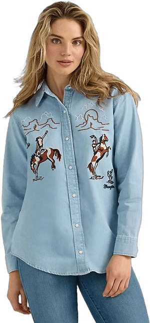 Wrangler Women's Retro Embroidered Long Sleeve Western Shirt