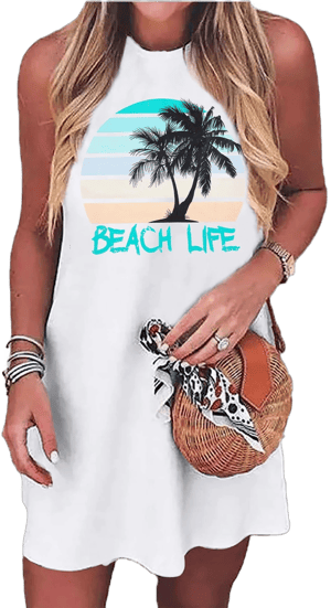 Summer Sundress for Women Graphic Mini Tank Dress Sleeveless Beach Dresses Short Casual Sun Dresses