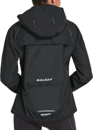 Womens BALEAF Rain Jackets Waterproof Windbreaker Windproof Running Lightweight Cycling Jackets Reflective Packable Hooded