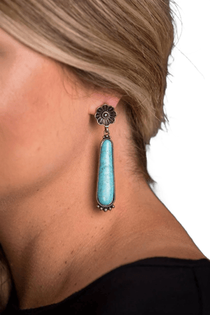 West and Co. Women's Elongated Turquoise Flower Earrings