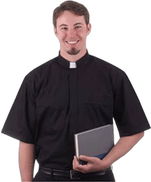 Black Short Sleeve Clerical Shirt with Tab Collar