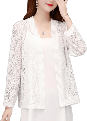 Women's Open Front Long Sleeve Floral Lace Mesh Cardigan