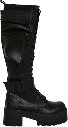 Current Mood Obsidian Pocket Combat Boots - BLACK / US 5