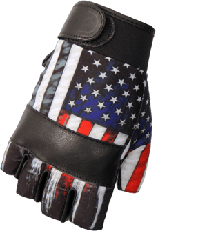 Adult Hot Leathers GVM3008 Uni-Sex Black 'Heartbeat USA Flag' Fingerless Leather Gloves