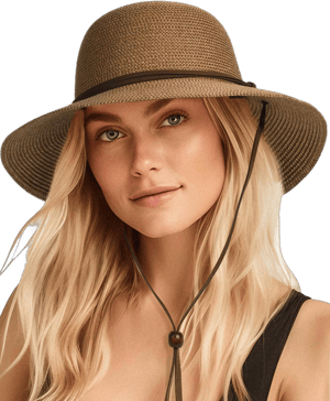 FURTALK Women's Wide Brim Straw Sun Hat with Wind Lanyard