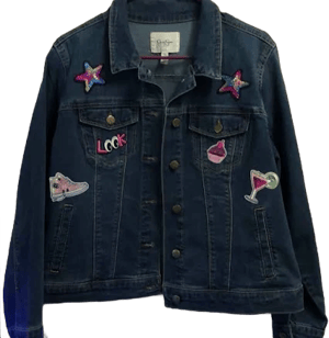 Jessica Simpson Jackets & Coats | Jean Jacket With Patches | Color: Blue | Size: Xlp | Ayleemr's Closet