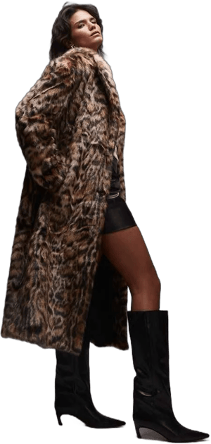 Topshop Women's Leopard Faux Fur Longline Coat