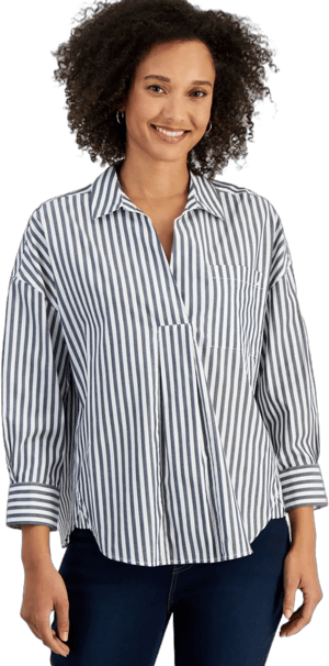 Nautica Women's Port Stripe Cotton Collared Blouse