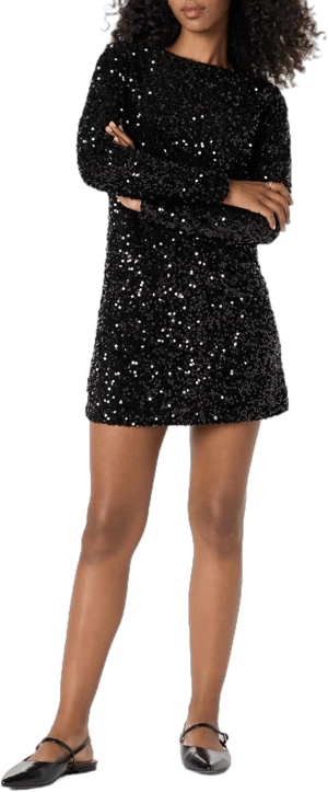 The Drop Women's Luz Sequin Long Sleeve Mini Dress