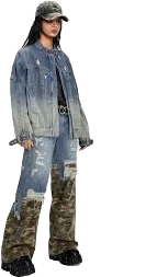 Grunge Punk Women's Drop Shoulder Long Sleeve Loose Distressed Denim Jacket