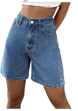 MakeMeChic Women's Casual High-Waisted Long Denim Shorts