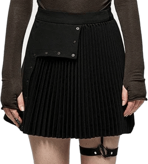 Women's Punk High-waisted Pleated Skirt With Garter BLACK / XL